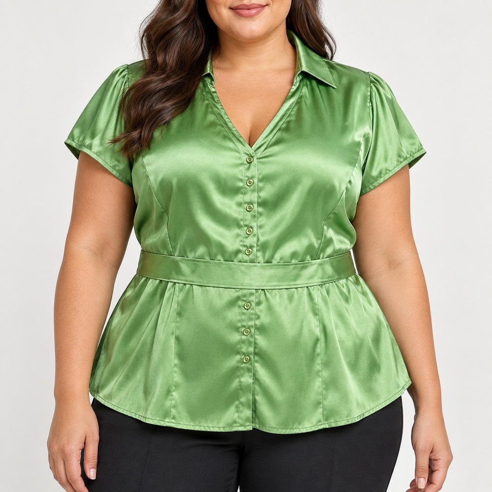 Lane Bryant 18/20 Pistachio Satin Button Down Blouse Retro Y2K Glam Cocktail